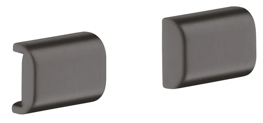 Abdeckung in brushed black chrome von AXOR, mit runder Form und geschwungenen Kanten, geeignet zur Verwendung an einer Reling.
